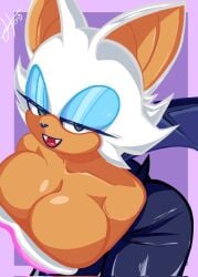 1girls solo solo_focus solo_female female female_only female_focus curvy voluptuous voluptuous_female curvaceous curvy_figure curvy_female tagme rouge_the_bat sonic_(series) sonic_the_hedgehog_(series) sega alternate_version_available green_eyes half-closed_eyes narrowed_eyes bedroom_eyes eyelashes long_eyelashes eyeshadow blue_eyeshadow makeup seductive seductive_look seductive_smile seductive_eyes white_hair white_fur fur anthro anthro_only anthro_focus tail ass thighs thick_thighs bodysuit breast_focus breasts_focus hi_res highres high_resolution absurd_res absurdres absurd_resolution bare_shoulders shiny_skin shiny shiny_breasts glistening glistening_body glistening_skin glistening_breasts breasts big_breasts large_breasts busty huge_breasts cleavage overflowing_breasts cleavage_overflow barely_contained barely_contained_breasts fang fangs bent_over leaning_forward arched_back simple_background spiral_eyes wings bat_wings bat_girl bat_ears open_mouth smile smiling smiling_at_viewer looking_at_viewer pov_eye_contact hanslotor