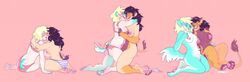 2017 anthro big_breasts black_hair blonde_hair blue_fur blush bra breasts canine canine clothing duo feline female fur hair happy hhazard human human_to_anthro kissing lion mammal nipples nude panties pink_background pussy sequence simple_background tail_growth tongue tongue_out torn_clothing transformation underwear