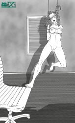 artist_request asphyxiation black_and_white chair desperate female glasses hanged imminent_death noose nude_female snuff source_request suicide tounge_out