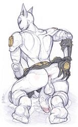 1boy anus ass balls color diamond_is_unbreakable feline fydbac gear glove hindpaw jojo's_bizarre_adventure killer_queen looking_at_viewer male male_only muscles pads paws pen penis sketch solo stand_(jjba) standing stiff upskirt yellowpower