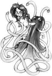 1girls armless ass blush breasts brush cock_ring gif glasses hair human latex looking_at_viewer monochrome naga nipples nude octopus open_mouth penis piercing sketch smile static_gif tentacle tentacles tongue tongue_out