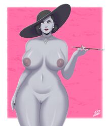 1girls alcina_dimitrescu areolae big_ass big_breasts black_hair black_nails blackhornet capcom cigar cigarette cigarette_holder completely_naked completely_nude curled_hair curvaceous curvy curvy_female curvy_figure dominant dommy_mommy evil_grin evil_smile female female_only giantess hat jewelry lipstick nipples nude nude_female pale-skinned_female pale_skin pearl_necklace red_lipstick resident_evil resident_evil_8:_village smile smoking tall taller_female thick_thighs vampire vampire_girl voluptuous voluptuous_female