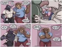 2025 4_panel_comic 5_fingers anthro anthro_on_anthro anthro_penetrated anthro_penetrating anthro_penetrating_anthro apology arctic_fox artist_name avian balls bird black_body black_feathers bovid brown_body brown_fur canid canine caprine caught clock closed_eyes clothed clothed/nude clothed_anthro clothed_male clothing colored comic corvid crocodile crocodilian dated dialogue digital_media_(artwork) english_description english_text feathers fellatio fingers first_day_of_work fox fur genitals green_body green_scales group hi_res horn inside interspecies male male/male male_anthro male_penetrated male_penetrating male_penetrating_male mammal manly manuel_(nanoff) musclegut muscular muscular_anthro muscular_male nanoff nude nude_anthro nude_male open_clothing open_shirt open_topwear opening_door oral oscine passerine pecs penetration penile penis penis_in_mouth pink_wall pointy_speech_bubble profanity reptile scales scalie sex sheep shirt slightly_chubby slightly_chubby_anthro slightly_chubby_male speech_bubble standing stuck_in_porn_scenario taking_off_shirt tan_body tan_fur text topwear true_fox unprofessional_behavior walk-in watch white_body white_fur
