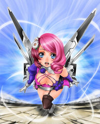 alisa_bosconovitch android blue_eyes breasts cleavage female female_only flying garter_belt human large_breasts mechanical_wings namco pink_hair robot_girl solo tekken tekken_blood_vengeance tekken_tag_tournament_2 thighhighs wings