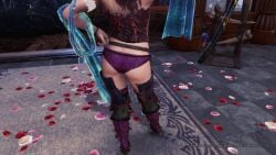 1080p ass_focus astral_(armor) backshots bare_shoulders capcom cherry_blossoms corset_armor curvaceous curvy_hips dominatrix elizabeth_(huntress) female game_screenshot gluteal_fold goth_girl hunter_(monster_hunter) light-skinned_female long_hair lower_body monster_hunter monster_hunter_(series) monster_hunter_world oc part_of_a_set partially_clothed posing_for_picture purple_panties redhead_female ribbon_panties savage_deviljho_(armor) shoulders toned_female vangis_(armor) yian_garuga_(armor)
