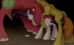 big_macintosh_(mlp) big_penis black_penis carrot_cake_(mlp) equine female friendship_is_magic horse horsecock male my_little_pony oral penis sex size_difference straight threesome twist_(mlp) vaginal_penetration