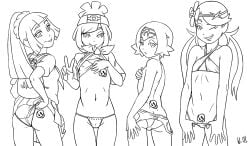 4girls :p ass backpack bag bare_arms bare_shoulders bhawk big_ass bikini bubble_butt cameltoe closed_mouth clothes_lift covered_nipples covering covering_breasts cowboy_shot erect_nipples_under_clothes female female_focus female_only flower hair_flower hair_ornament half-closed_eyes hat hi_res johnstonblackhorse lana_(pokemon) legs lillie_(pokemon) lineup long_hair looking_at_viewer looking_back mallow_(pokemon) monochrome mouth_hold multiple_girls naughty_face navel nintendo one-piece_swimsuit one_eye_closed panties pleated_skirt pokemon pokemon_sm ponytail pose posing pulled_by_self quartet quartet_female quartet_focus seductive seductive_look seductive_smile selene_(pokemon) sensual sexy sexy_pose shirt shirt_lift short_hair short_sleeves skirt skirt_lift smile swimsuit t-shirt tease teasing thigh_gap thighs thong_bikini tongue tongue_out topless_female twintails underwear v wedgie wink