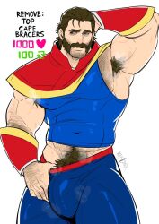 armpit_hair bara beard bulge chest_hair daddy dilf dispatch_(game) hairy hairy_armpits hairy_chest hairy_male hand_behind_head male male_only moustache muscles nipple_bulge nipples phenomaman pubes pubic_hair pubic_hair_peek solo taous_dark yaoi