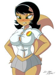 2016 anthro barely_contained big_breasts big_butt black_hair breasts cartoon_network clothed cosplay crossover dalley_le_alpha female female_only furry kitty_katswell nickelodeon nicole_watterson skirt solo t.u.f.f._puppy the_amazing_world_of_gumball tight_clothing tight_fit