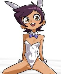 1girls bare_shoulders brown_eyes brown_skin bunny_ears bunnysuit earrings female latina luz_noceda n___k___m purple_hair short_hair slender slender_legs small_breasts solo solo_female spread_legs the_owl_house