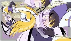 1boy 1girls adam_(hazbin_hotel) bileshroom degradation fanart female foreplay french_kiss hazbin_hotel kabedon lute_(hazbin_hotel) male male/female nsfwshroom pinned_to_wall straight tongue_out