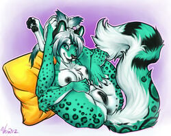 anthro anus breasts feline female flexible fur furry leopard nude original_character pillow pussy solo vera