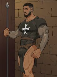 1boy bara barazoku beard bulge castlevania castlevania_(netflix) clothing facial_hair gay hairy jockbeest male male_focus male_only manly mizrak muscular_male precum precum_through_clothing solo solo_male tight_clothing yaoi