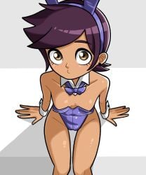 1girls bare_shoulders brown_eyes brown_skin bunny_ears bunnysuit earrings female latina luz_noceda n___k___m purple_hair short_hair slender slender_legs solo solo_female the_owl_house