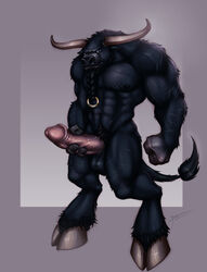 blizzard_entertainment bovine braid bushido erection hooves horn large_penis looking_at_viewer male male_only muscles penis plain_background solo standing tauren testicles uncensored video_games warcraft world_of_warcraft