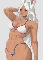 abs athletic_female big_breasts boku_no_hero_academia miruko muscular_female my_hero_academia rumi_usagiyama sweat sweatdrop yoracrab