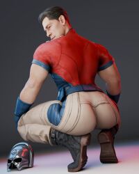 1boy 1human 1male 3d 3d_(artwork) 3d_model ass_focus bara bara_ass broly_culo brown_eyes brown_hair butt_focus clothed clothed_male francis_brown gay helmet_removed john_cena looking_back male male_focus male_only mortal_kombat mortal_kombat_1_(2023) pawb peacemaker_(superhero) peacemaker_(tv_series) solo solo_focus solo_male squatting