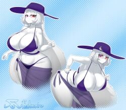 1girls bent_over big_breasts breasts child_bearing_hips cleavage enormous_breasts female female_focus female_only huge_breasts kalmoire large_breasts long_hair looking_at_viewer no_mouth purple_bikini red_eyes solo solo_female solo_focus thick_thighs thin thin_waist valerie_(arcnova) very_long_hair voluptuous voluptuous_female white_body white_hair white_skin