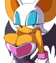 1girls anthro apostle bat big_breasts breasts cleavage clothed clothing female female_only fur furry furry_only half-closed_eyes huge_breasts large_breasts looking_at_viewer rouge_the_bat sega smile solo sonic_(series) sonic_the_hedgehog_(series) sonic_x tail