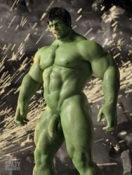 1boy 1human 1male 3d 3d_(artwork) 3d_model bara bara_ass beefy black_hair flaccid flaccid_cock flaccid_penis green_body green_skin himbo hulk hulk_(series) male male_focus male_only manly marvel marvel_cinematic_universe masculine muscles muscular muscular_male saltyrenders superhero