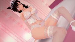 1girl 1girls bed bedroom blue_eyes breasts brown_hair detective_conan female human large_breasts lingerie long_hair pale-skinned_female pale_skin pose posing ran_mouri see-through see-through_bra see-through_clothing solo tagme wedding_dress white_lingerie wide_hips