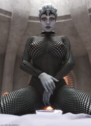 1girls 3d 3d_(artwork) alien alien_girl alien_humanoid artist_name asari big_breasts bioware blue-skinned_female blue_body blue_skin bodysuit breasts curvaceous curvy curvy_figure electronic_arts female female_only fishnet_bodysuit fishnets hair_tentacles huge_breasts humanoid large_breasts legs looking_at_viewer major_guardian mass_effect mass_effect_2 mature mature_female nipples on_knees painted_nails pose posing samara solo tentacle_hair video_game_character