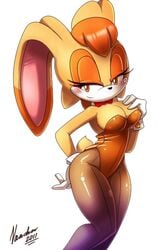 anthro blush bowtie breasts bunny bunny_costume bunny_tail bunnysuit cleavage curvy detached_collar fur furry furry_ears large_breasts legwear leotard long_ears mammal nancher pantyhose playboy rabbit signature sonic_(series) sonic_the_hedgehog_(series) tail vanilla_the_rabbit white_background wide_hips wrist_cuffs