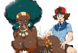 1boy 1girls afro age_difference ai_generated all_fours ass ass_grab brown_hair clothed_sex couple cum cum_in_pussy cum_inside curvy curvy_figure dark-skinned_female doggy_style dreson green_hair hat hilbert_(pokemon) huge_breasts interracial lenora_(pokemon) light-skinned_male male/female mature_female older_female open_mouth pokemon pokemon_bw size_difference smaller_male straight straight_sex taller_girl vaginal_penetration vaginal_sex younger_male younger_penetrating_older