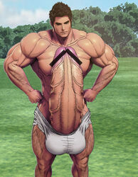 bar_censor bara censored huge_cock hyper_muscles hyper_penis kondou male male_only muscle muscles penis yaoi