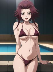 ai_generated akiza_izinski bikini breasts brown_eyes female female_only hi_res izayoi_aki lelouchzero90 looking_at_viewer navel pose red_hair short_hair smile solo stomach summer yu-gi-oh! yu-gi-oh!_5d's