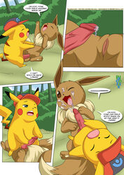 ashchu bukkake cum cum_on_face eevee female fur furry_ears furry_tail lying male nintendo penetration penis pikachu pokemon pokemon_(species) pussy straight tail tongue vaginal_penetration