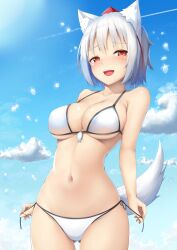 big_breasts bikini momiji_inubashiri orange_eyes smile smiling tagme touhou wolf_ears wolf_tail