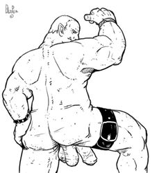 ass biceps blooper_(artist) leather male male_only muscles orc orc_male penis solo solo_male