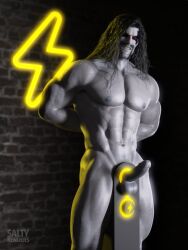 1boy 3d 3d_(artwork) 3d_model antihero black_hair bondage bounty_hunter dc dc_comics electricity_play electroshock electrostimulation erect_penis erection fetish gray_body grey_skin lobo_(dc) loving_it male male_focus male_only naked naked_male nude nude_male pain_play red_eyes saltyrenders smiling_at_viewer solo_male submissive_hero submissive_male willing_sub