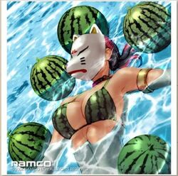 beach bikini kunimitsu kunimitsu_(tekken) namco official_art swimming tekken tekken_1 tekken_2 tekken_tag_tournament tekken_tag_tournament_2 water watermelon watermelon_bra watermelon_print