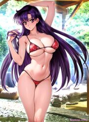 1girls bikini bishoujo_senshi_sailor_moon large_breasts long_hair looking_at_viewer oyaman purple_eyes purple_hair rei_hino solo swimsuit voluptuous