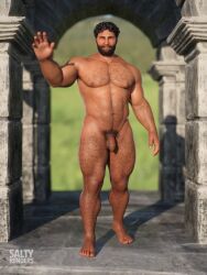 3d 3d_(artwork) 3d_model flaccid flaccid_cock flaccid_penis hairy hairy_male light-skinned_male light_skin looking_at_viewer male male_focus male_only manly masculine masculine_male muscular muscular_male pubic_hair saltyrenders solo solo_focus solo_male uncut_penis