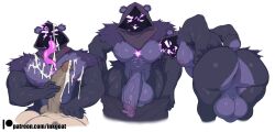 abs annoyed anthro anus ass balls bear big_balls big_butt big_penis bodily_fluids clothing cum cum_in_mouth cum_inside cum_on_face duo epic_games eye_scar facial_scar fluffy fortnite fur genderswap_(ftm) genital_fluids genitals hair hi_res hidden_face hood huge_balls huge_cock inkgoat long_tongue male male/male mammal muscular muscular_anthro muscular_male nipples penis purple_body purple_fur purple_hair purple_penis raven_team_leader rear_view rule_63 scar simple_background small_tail tail tongue tongue_out undressing vein veiny_penis white_background