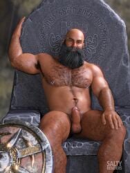 1boy 3d 3d_(artwork) 3d_model bald bald_man dwarf dwarf_male erect erect_penis erection eyebrow_piercing hairy_chest male male_focus male_only male_solo masculine muscles muscular muscular_male nipple_piercing nose_piercing oc original original_character saltyrenders solo solo_focus solo_male