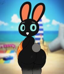 animal_crossing big_ass_(male) black_fur blue_sclera cole_(animal_crossing) electricsnowfox embarrassed leporid rabbit undressing