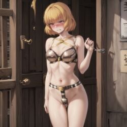 1girls ai_generated angry angry_face blebz blush bondage chastity chastity_belt chastity_device clementine_(overlord) female female_chastity female_focus female_only nude nude_female overlord_(maruyama)