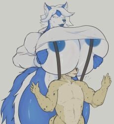 1boy 1boy1girl 1girls 2024 2d absurd_res amadchief anthro big_ass big_breasts big_hips big_thighs bigger_female blue_body blue_fur blue_lips blue_nipples blue_nose blue_skin boob_hat breasts canid canine canis covering covering_face darbo dog_ears domestic_dog ears_up exclamation_mark female fur furry furry_ears furry_female furry_male furry_only furry_tail genitals grabbing grabbing_own_breast grey_eyes hair holding_breast holding_breasts huge_ass huge_boobs huge_breasts huge_hips huge_thighs lipstick long_tail male naked naked_male no_bra no_panties no_pants partially_clothed partially_clothed_female shocked shocked_expression shocked_face skinny_male smaller_male smiling straight suprised tail white_background white_fur white_hair wide_hips wide_thighs