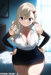 1girls ai_generated blonde_hair blue_eyes cleavage creamy_ai edens_zero hi_res large_breasts looking_at_viewer patreon_username rebecca_bluegarden solo stable_diffusion standing thick_thighs wide_hips