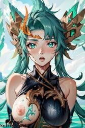 1girls ai_generated breasts dragonmancers_series female female_only kai'sa lagoon_dragon_kai'sa large_breasts league_of_legends patreon patreon_username sultryspark tits_out