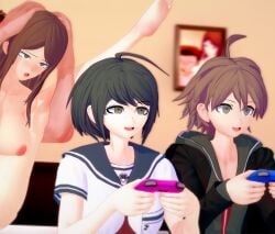 1boy1girl 2boys 2girls 3d ahe_gao big_breasts blue_eyes breasts brown_hair cheating cheating_mother danganronpa danganronpa_ultra_despair_girls full_nelson full_nelson_(legs_held) green_eyes long_hair looking_up makoto_and_komaru's_mother meme milf mondo_oowada mother_and_child mother_and_daughter mother_and_son mrs._naegi naegi_komaru naegi_makoto naked naked_female netorare ntr nude nude_female oblivious_woman_in_glasses_playing_video_games_(meme) playing playing_games playing_videogame pompadorkz short_hair tongue_out unaware unaware_sex video_game_controller