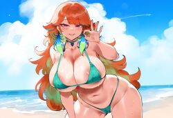 ai_generated areola_slip beach big_lips blowjob_gesture fellatio_gesture henrik_n hololive hololive_english huge_breasts inviting novelai skimpy_bikini takanashi_kiara thiccwithaq_(ai_style) thick_thighs virtual_youtuber wide_hips