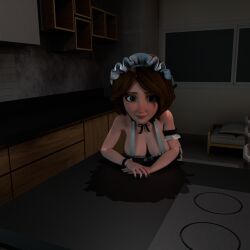 3d aunt_cass big_breasts big_hero_6 cass_hamada cosplay kitchen looking_at_viewer maid marvel poltocoj