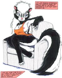 1990s 1998 20th_century anthro chair female james_m_hardiman natasha_(jmh) nipples nude panties sitting skunk solo underwear