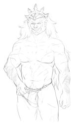 balls bara beard bulge cosmicminerals facial_hair flaccid fundoshi fundoshi_aside ganondorf gerudo male male_only monochrome muscles muscular nintendo penis solo solo_male the_legend_of_zelda