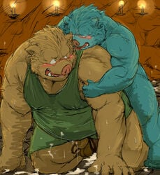 anal balls bara blush boar bottomless chubby clothed_sex clothing cum dragon_quest gay hi_res kotobuki male male_only monster orc orc_(dragon_quest) orc_king_(dragon_quest) penis porcine sex tongue yaoi